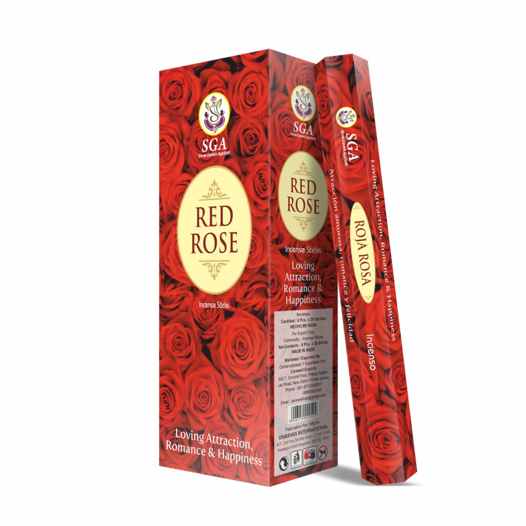 incienso de rosa roja SGA floral romántico pack 20 varillas