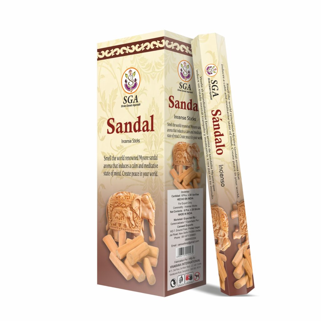 incienso de sándalo SGA natural aroma amaderado 20 varillas
